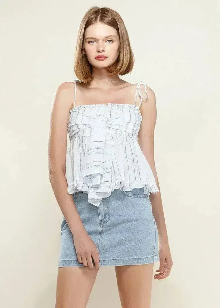 Women's Tie Front Flared Cami Blouse in Oceanstripe | Femstylo