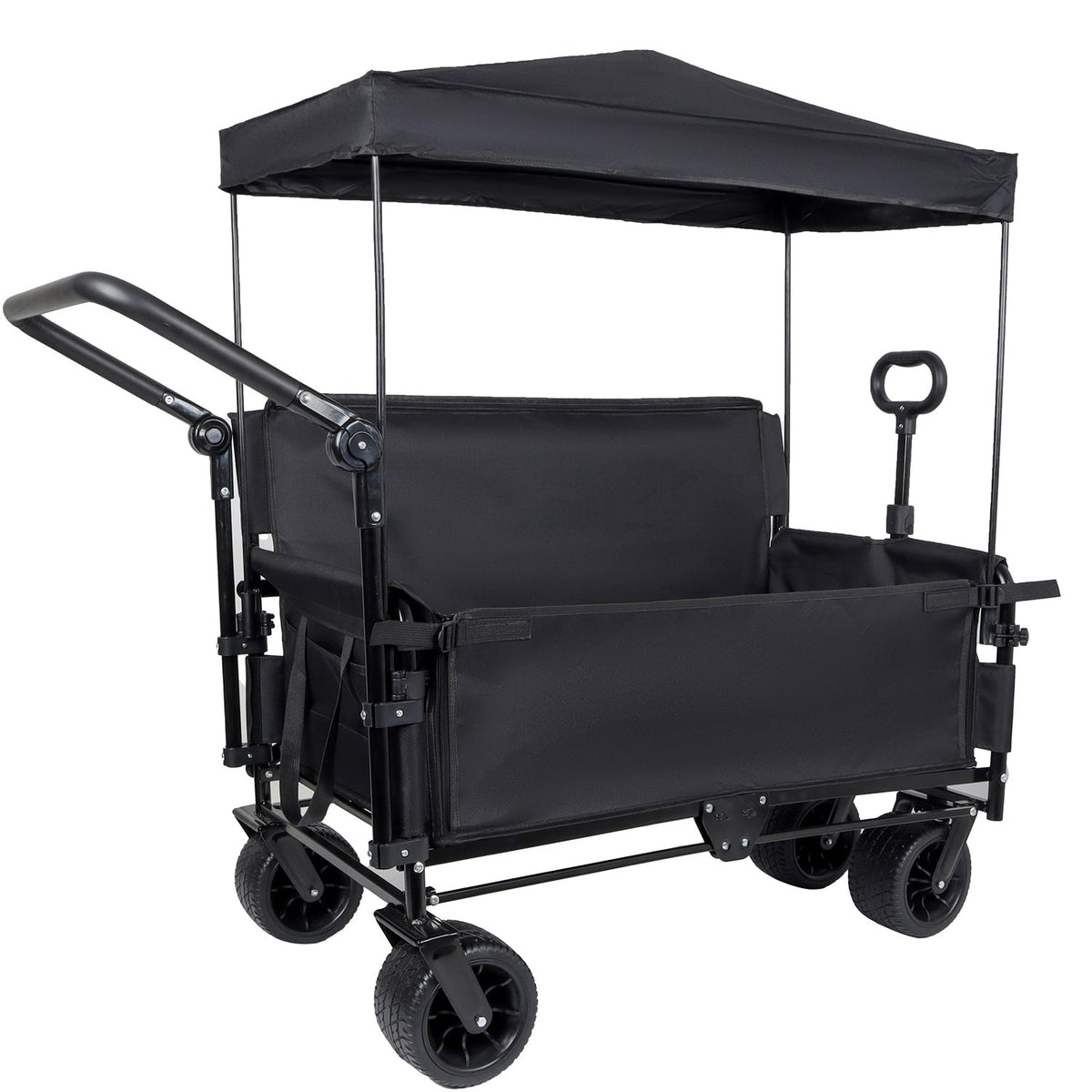 Folding Wagon Cart with Bench Seat & Canopy, 500lbs Capacity