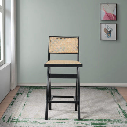 Keira - Bar Stool (Set of 2) - Black / Rattan