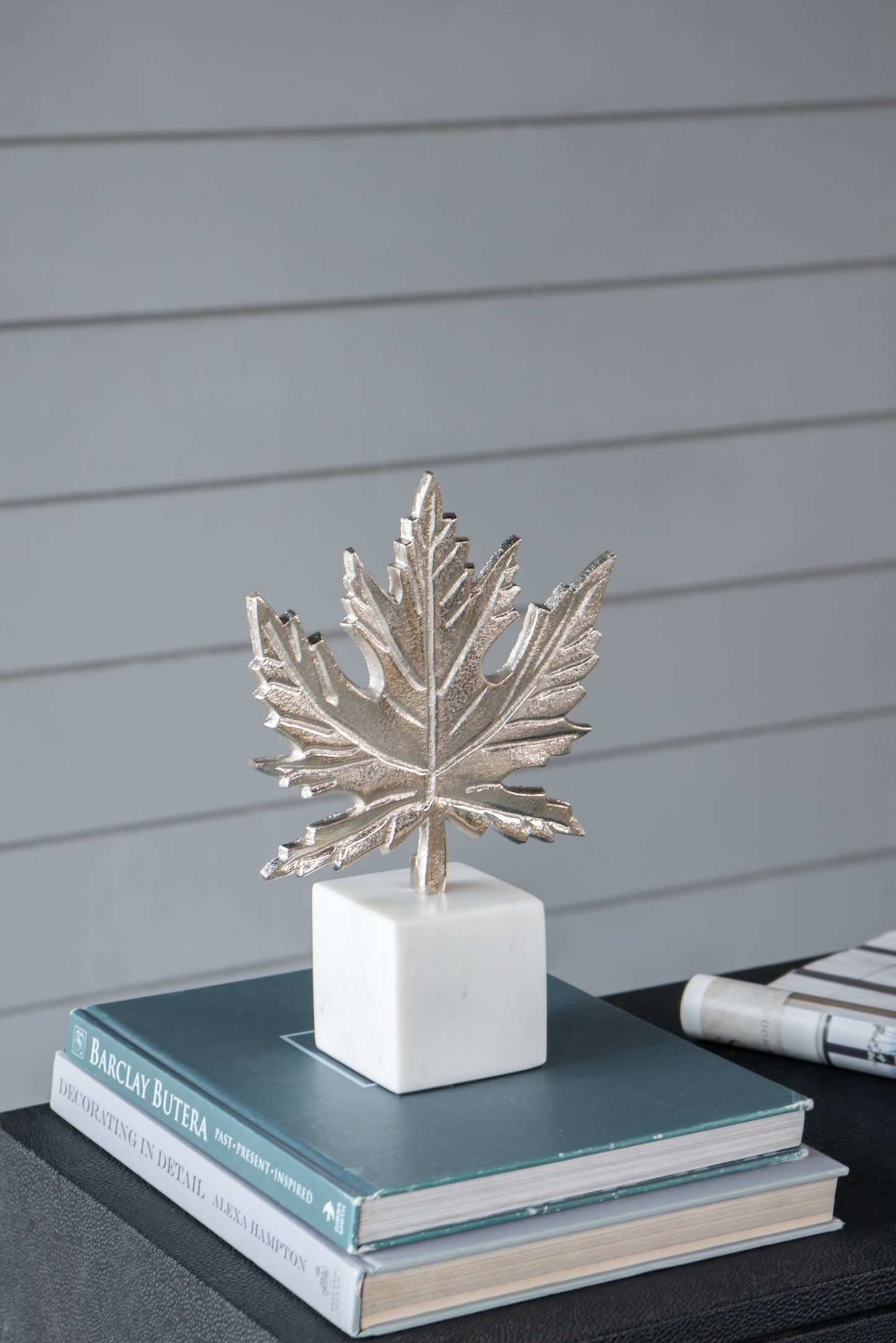 Aluminum Leaf Sculpture with Marble Base
