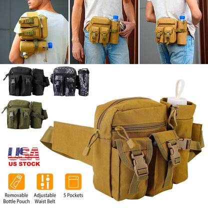 Tactical Waist Bag Utility Pouch Military Hiking Belt Bag w/ Water Bottle Pouch For Fishing Mountaineering Camping Hunting Running Outdoor