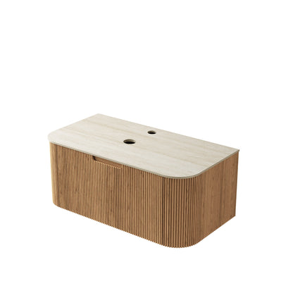 36" Wall Mounted Plywood Bathroom Cabinet with Sintered Stone - Light Wood