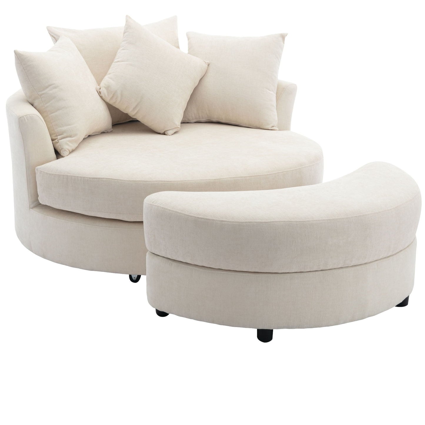 360° Swivel Accent Barrel Chair With Storage Ottoman & 4 Pillows, Modern Leisure Chair Round Accent For Living Room