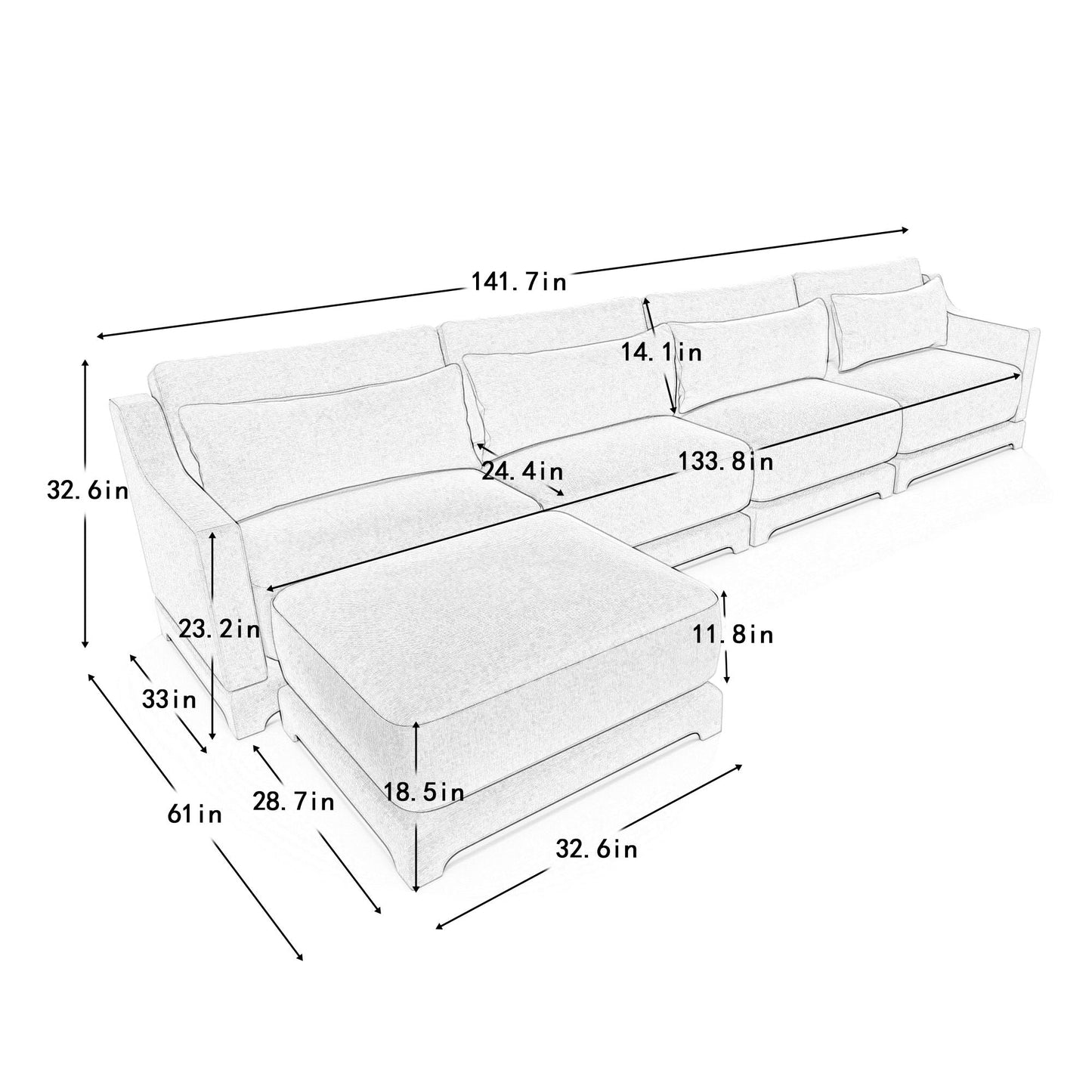 Stylish Sofa With Ottoman And Lumbar Pillows, Ergonomic Design