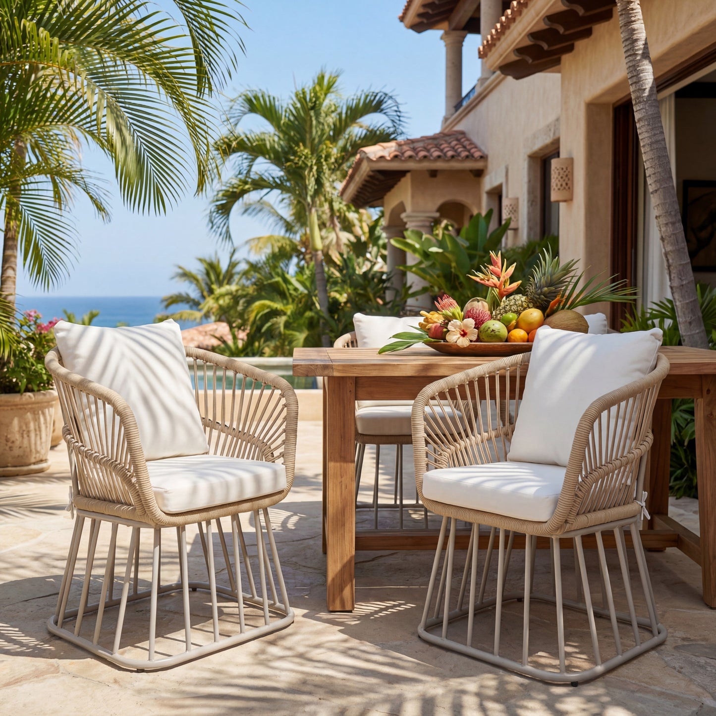 Outdoor Dining Chair MP1 - Teak Finish Wicker & Steel Frame