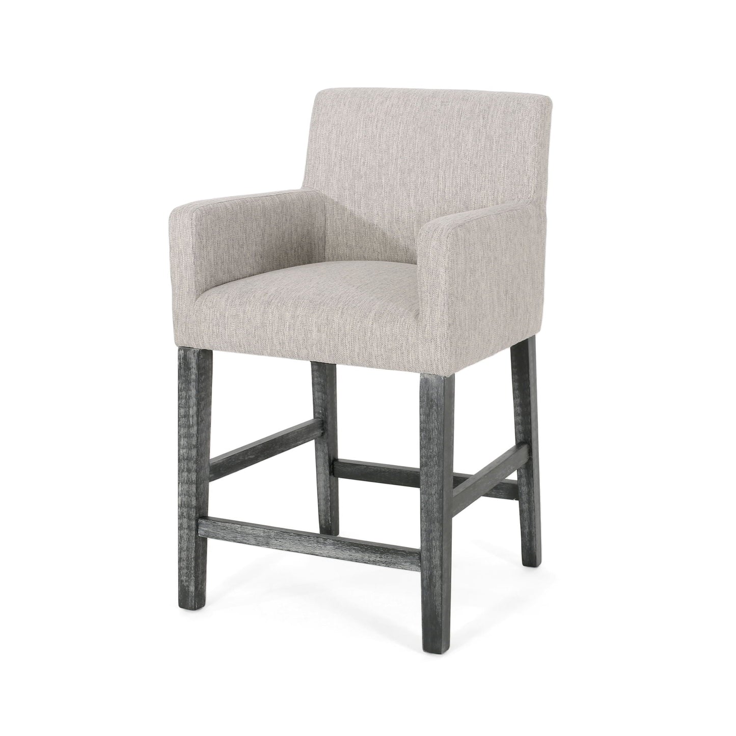 Charmed Upholstered Counter Stool with H-Frame Base and Round Arms