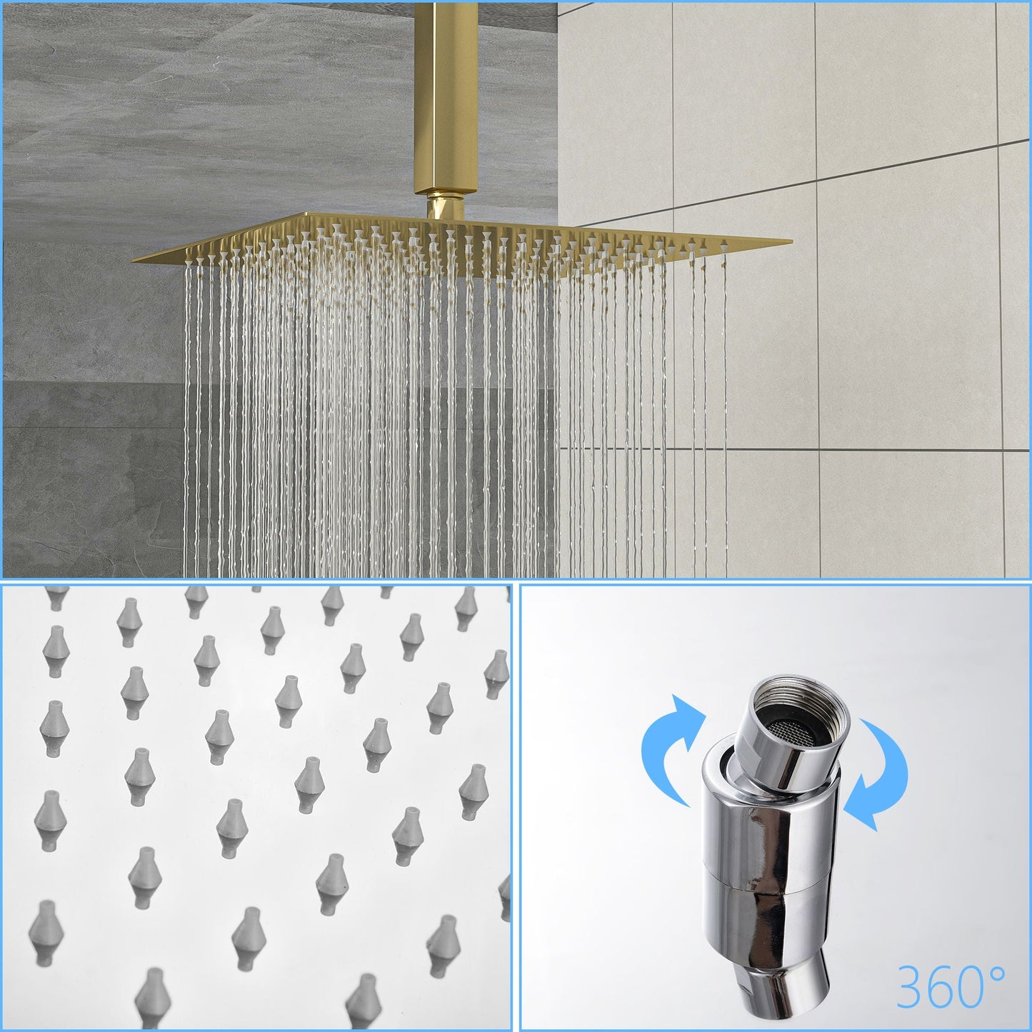Dual Shower Head System With Ceiling Mount And Rough In Valve