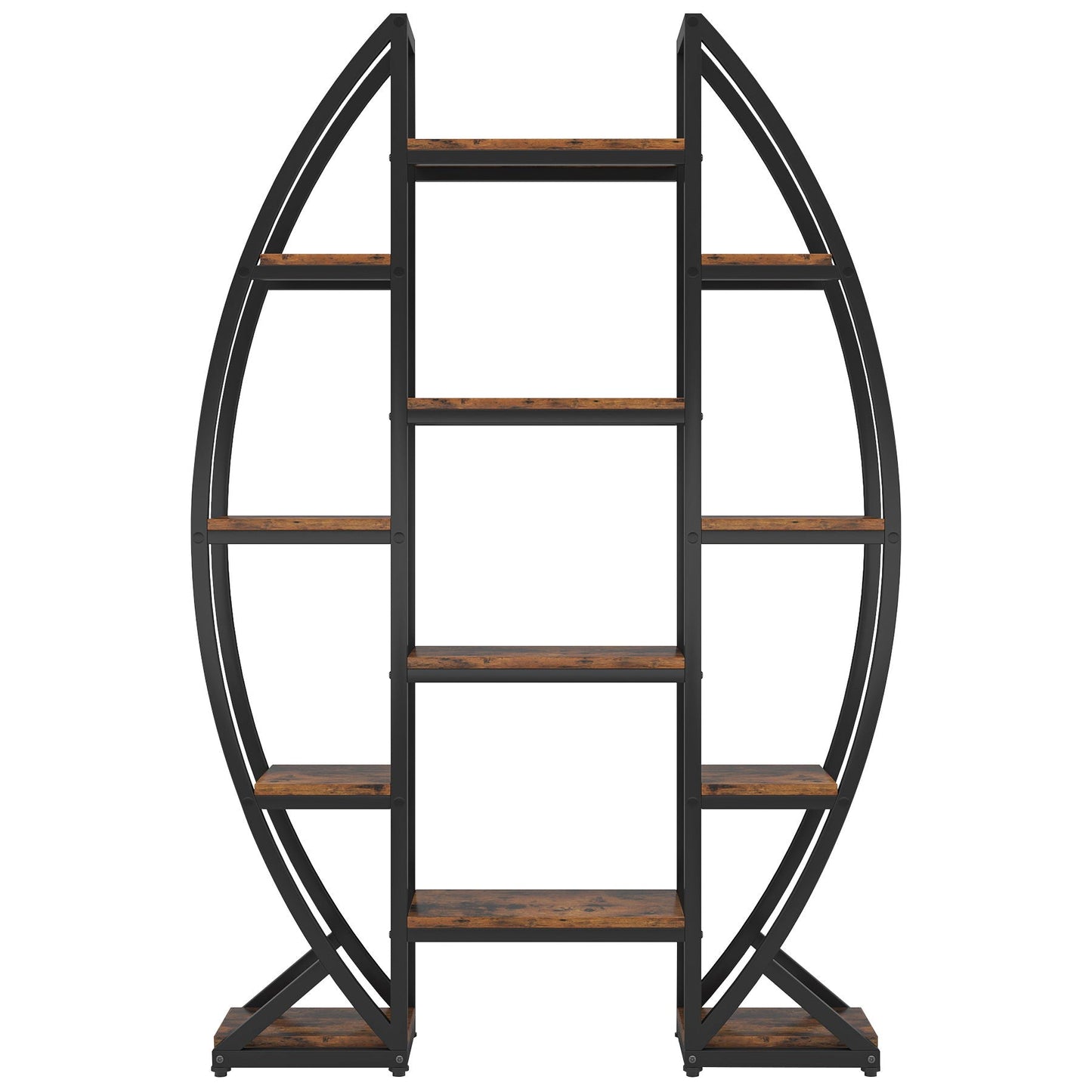 Triple Wide Oval Etagere Bookcase With Shelves For Living Room