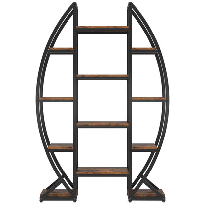 Triple Wide Oval Etagere Bookcase With Shelves For Living Room