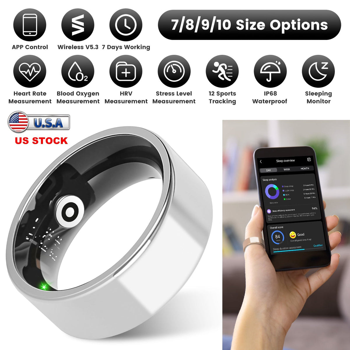 Smart Ring Health Tracker with Sleep & Fitness Monitoring