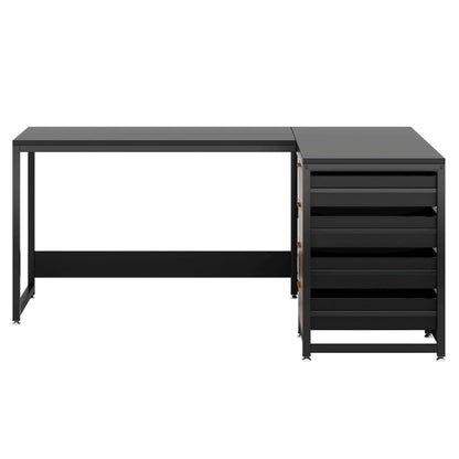 L-Shaped Computer Desk With Drawers And Shelves, Workstation For Home Office