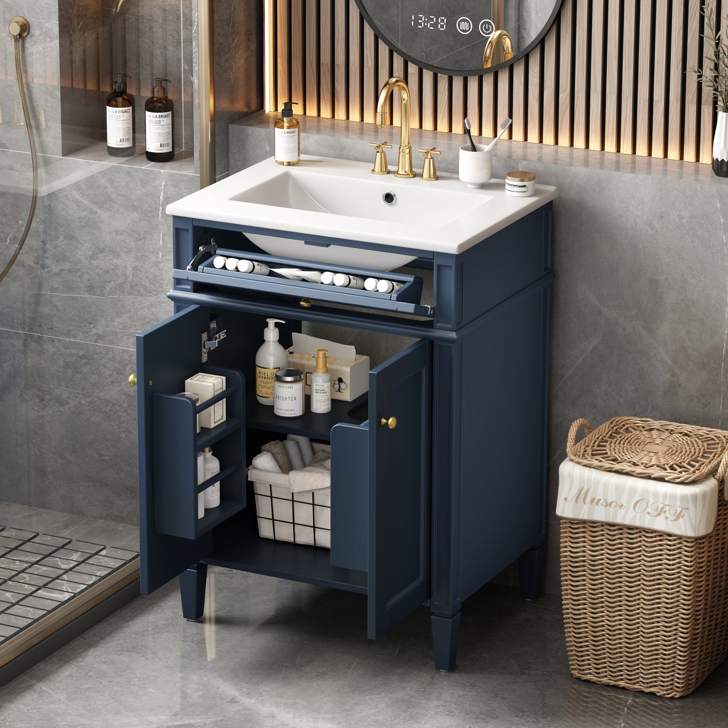 24" Bathroom Vanity with 2 Doors and Tip-Out Drawer