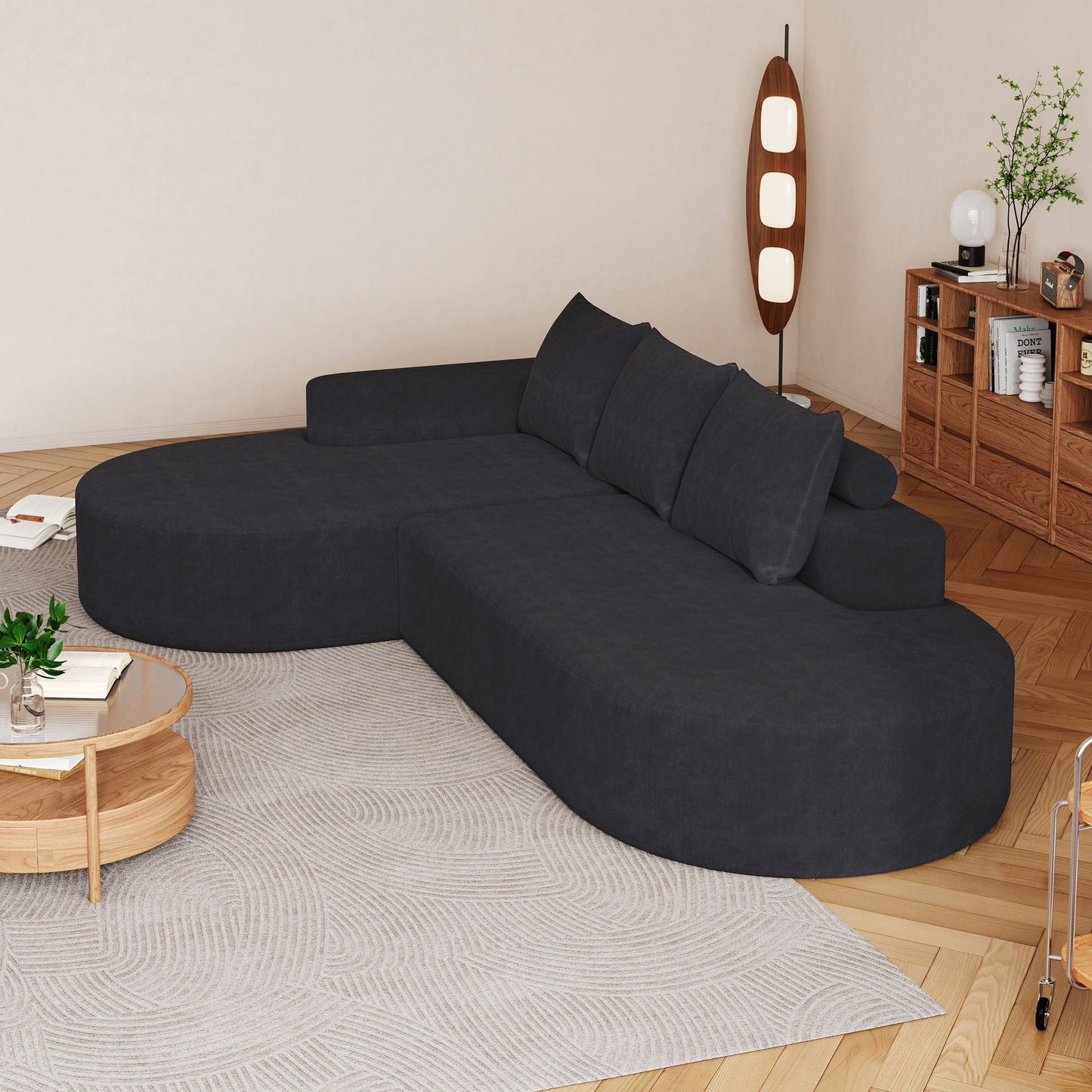 Modern Curved Sofa, L-Shaped Modular Sectional Set With 3 Pillows