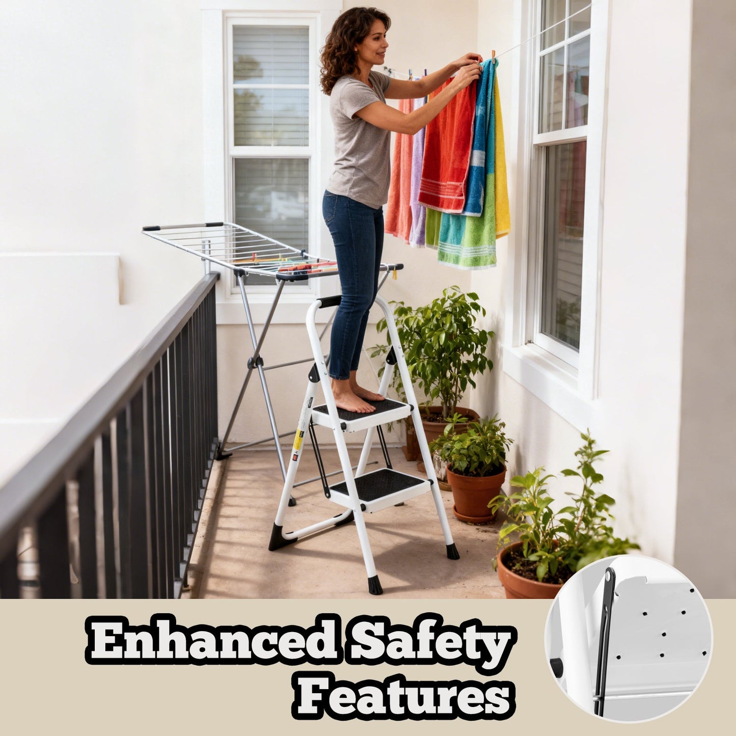 2 Step Ladder Folding Step Stool with Anti-Slip Wide Pedal