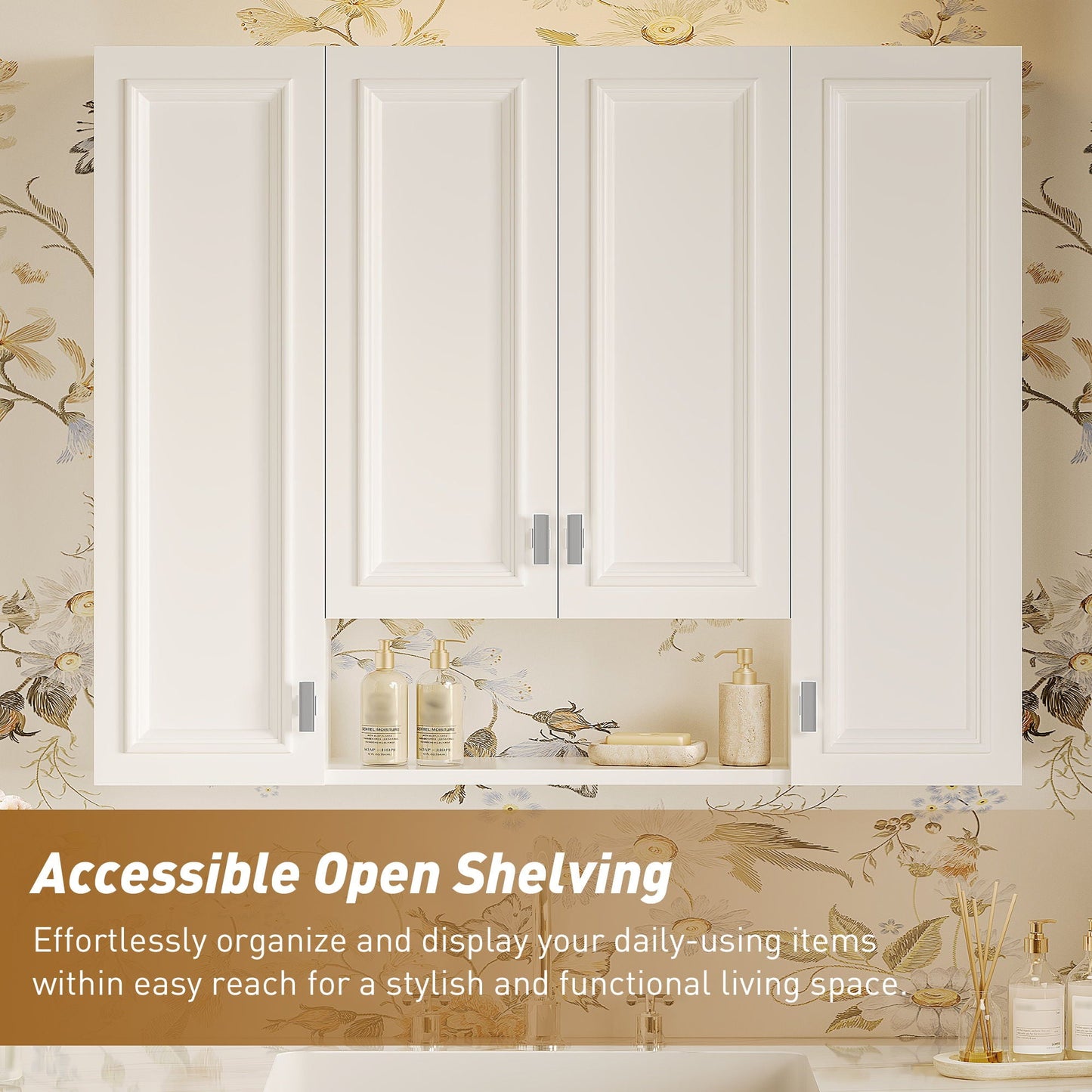 Wall Mounted Bathroom Cabinet With 5 Adjustable Shelves