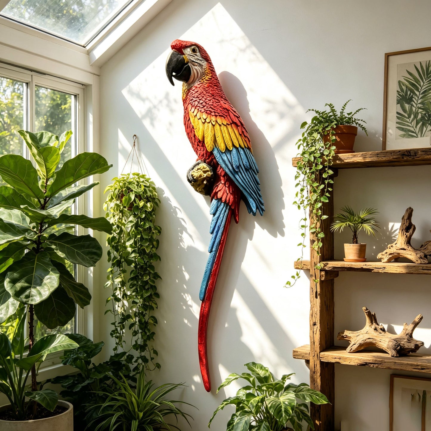 Hanging Scarlet Macaw Parrot Statue