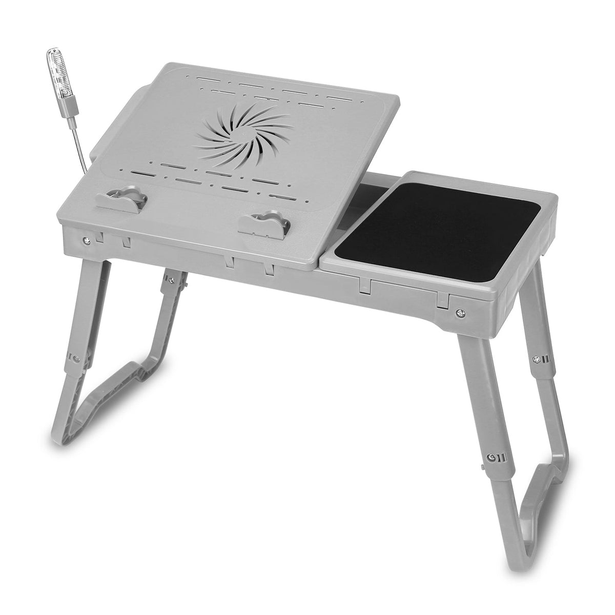 Foldable Laptop Table Bed Notebook Desk w/Cooling Fan Mouse Board LED light 4 x USB Ports Breakfast Snacking Tray with Storage Groove For Home Office