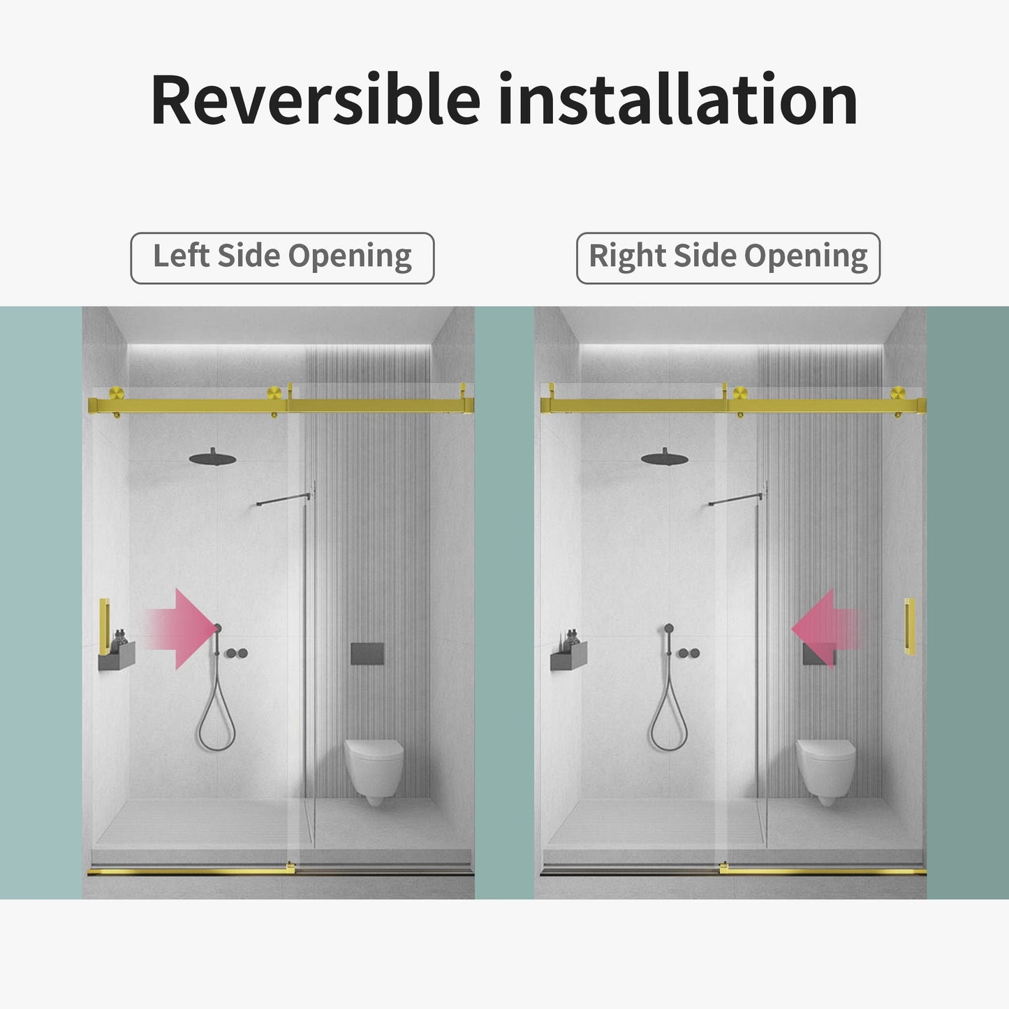 Frameless Single Sliding Soft Close Shower Doors, 3 / 8" Tempered Glass Reversible Installatio