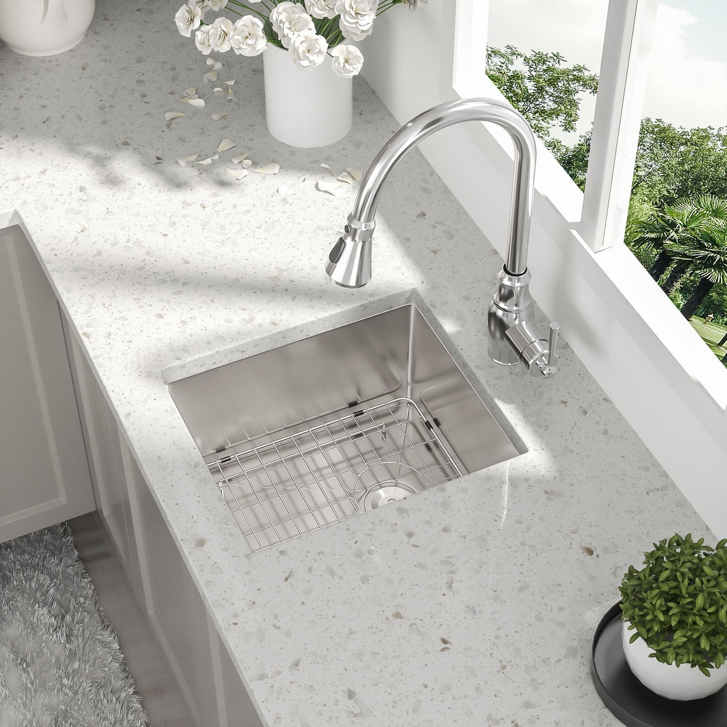 Modern Undermount Stainless Steel Kitchen Sink 16 Gauge, Deep Single Bowl