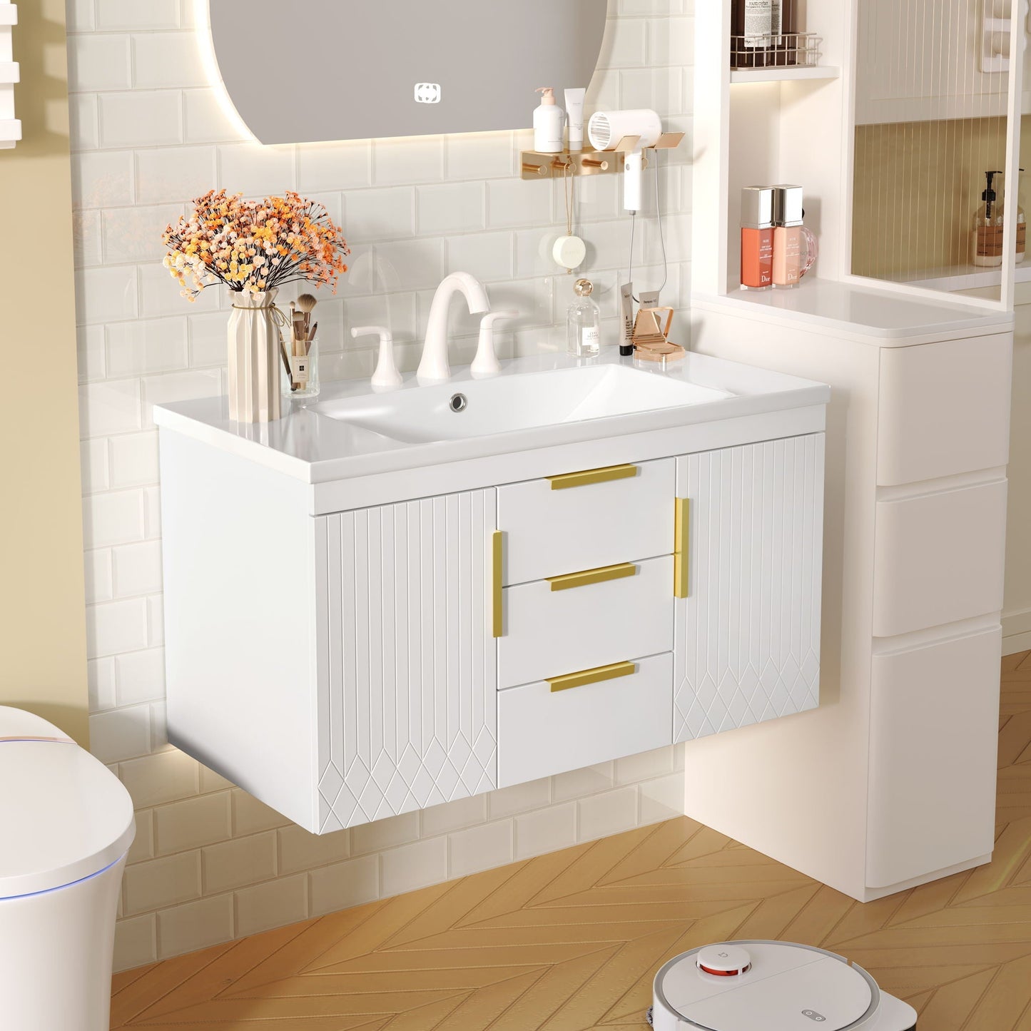 Wall Mounted Bathroom Vanity With Sink and Floating Storage Cabinet