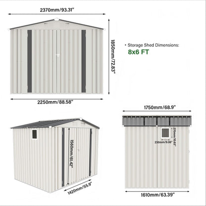 Outdoor Garden Storage Shed, Tool Shed With Pitched Roof Waterproof With 1 Window And 2 Lockable Door - White / Gray
