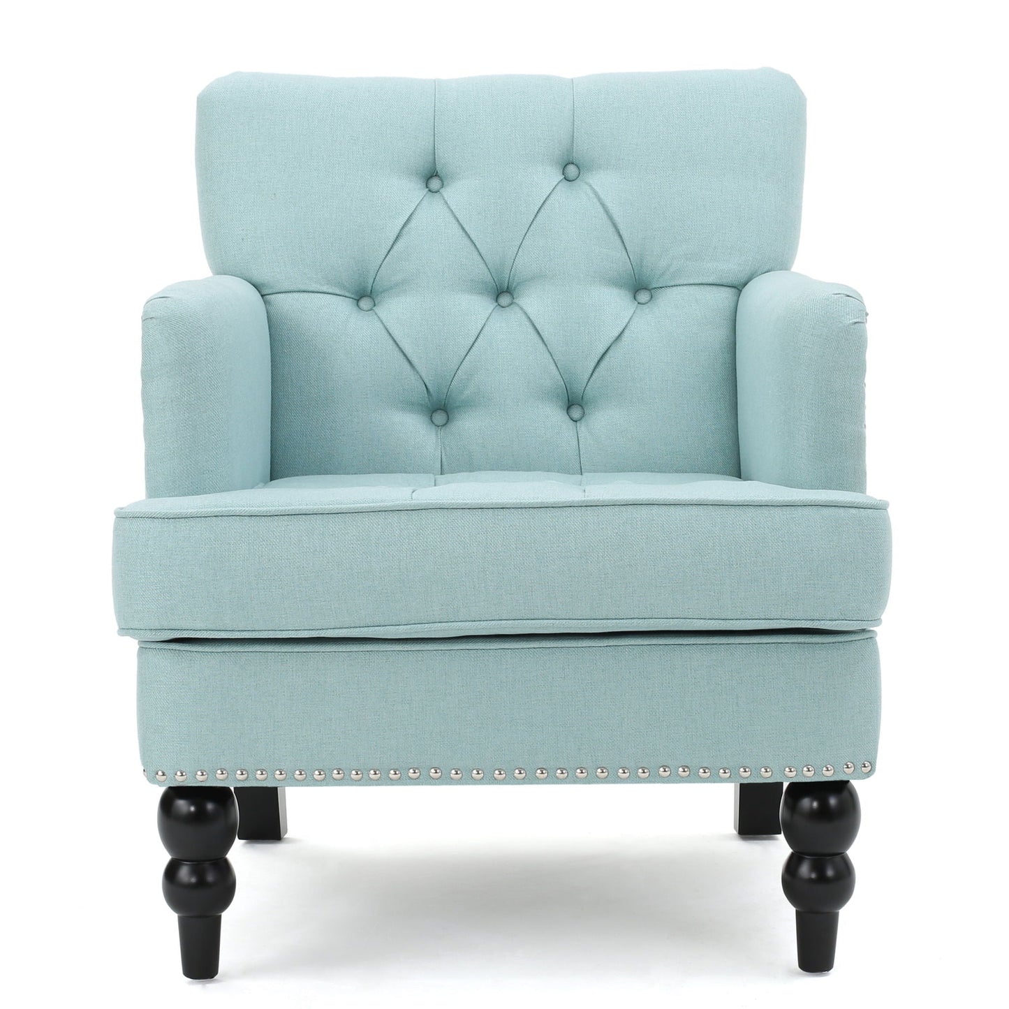 Harrison Tufted Club Chair with Button Tufted Back and Birch Wood Legs