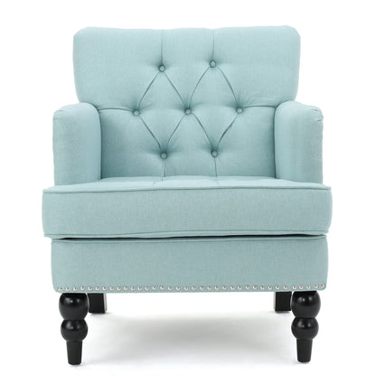 Harrison Tufted Club Chair with Button Tufted Back and Birch Wood Legs