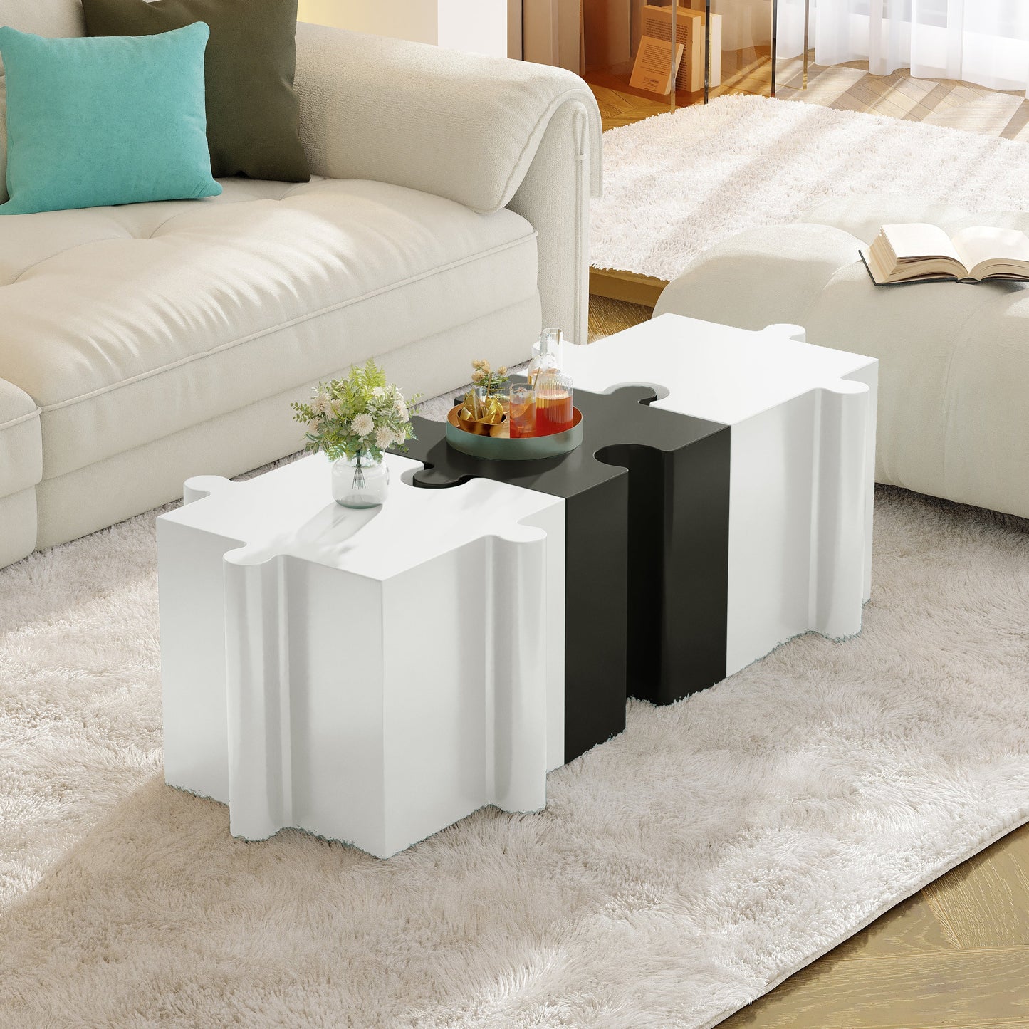 3-Piece Artistic Puzzle Table Set, Modular MGO Side Tables
