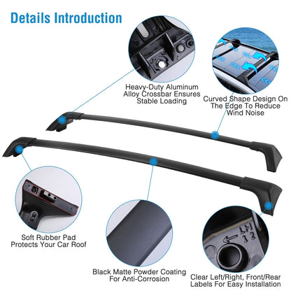 Car Roof Rack Cross Bars Aluminum Alloy Cargo Carrier Rooftop Crossbars Fit for Toyota RAV4 2019-2024 with Side Rails for Cargo Carrier Bag Kayak Bike