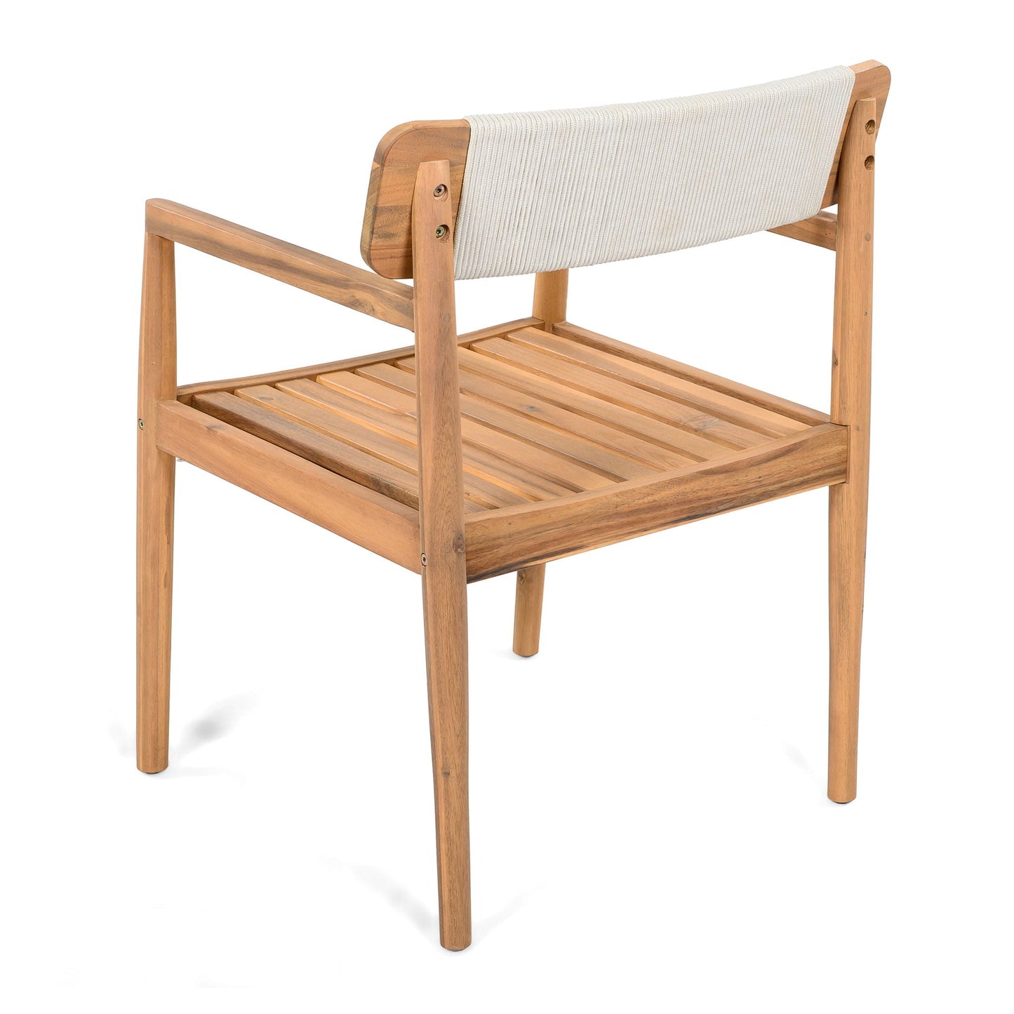 Creative Braided Acacia Wood Outdoor Dining Chairs with Armrests (Set of 2) - Teak / White