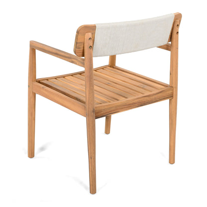 Creative Braided Acacia Wood Outdoor Dining Chairs with Armrests (Set of 2) - Teak / White