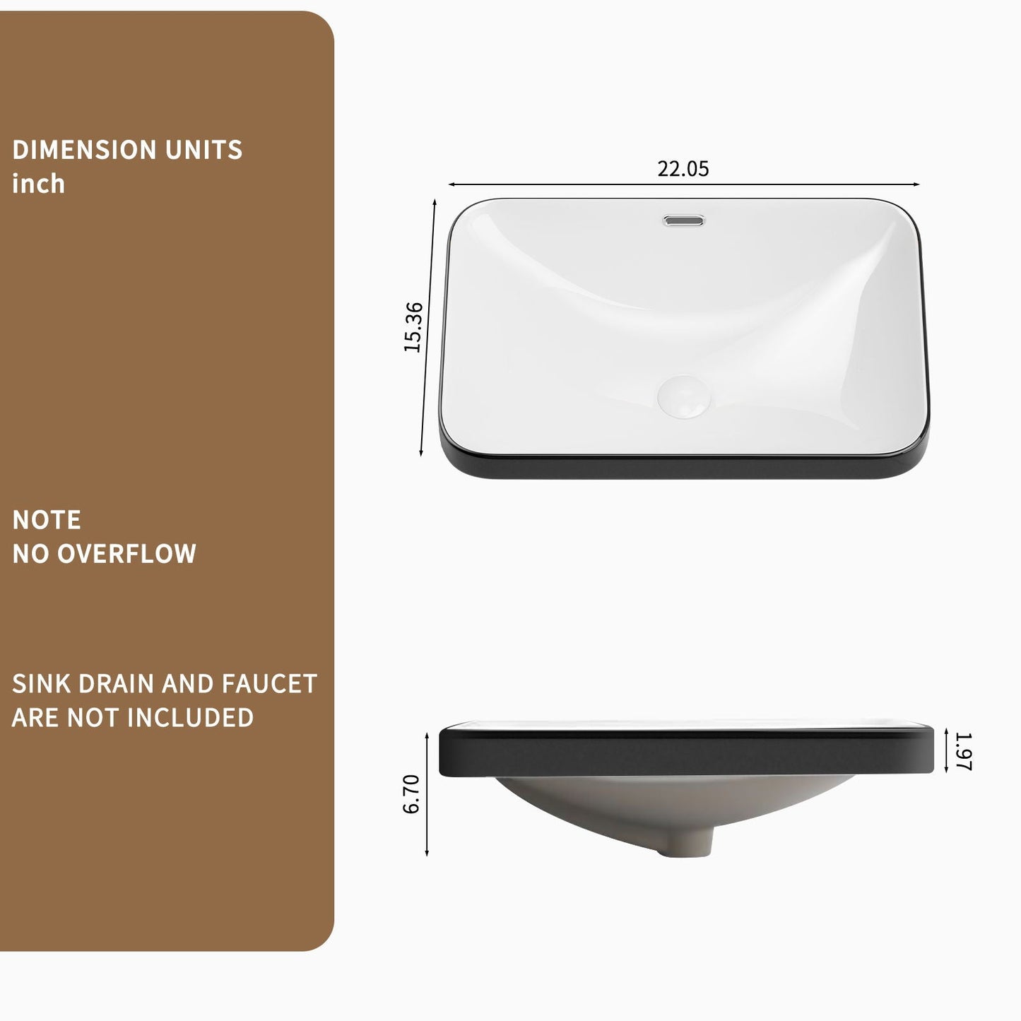 Undermount Bathroom Sink, Vessel Basin For Vanity Countertop - Black White