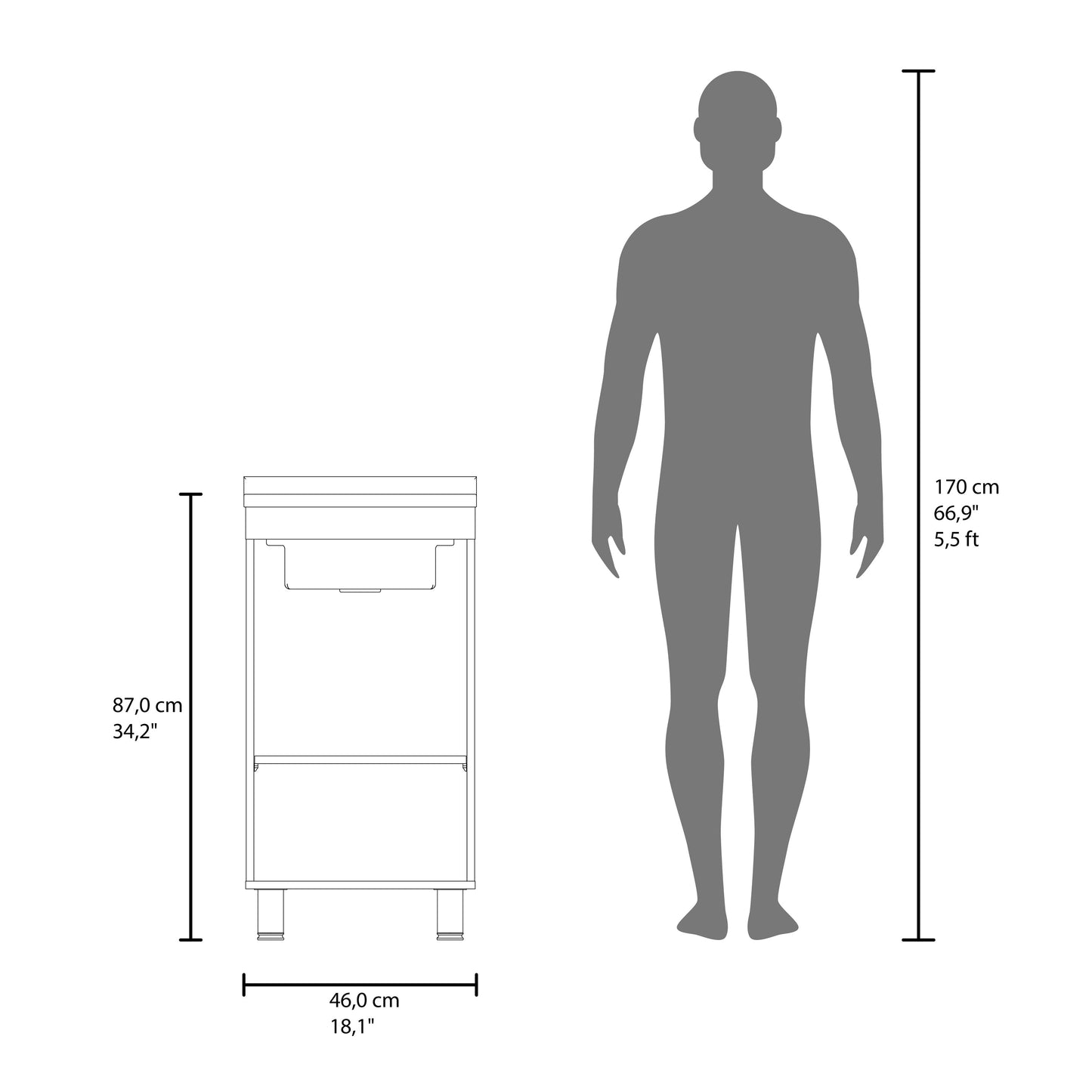 Slee Compact Utility Sink Cabinet with Storage and Metal Legs for Laundry Room