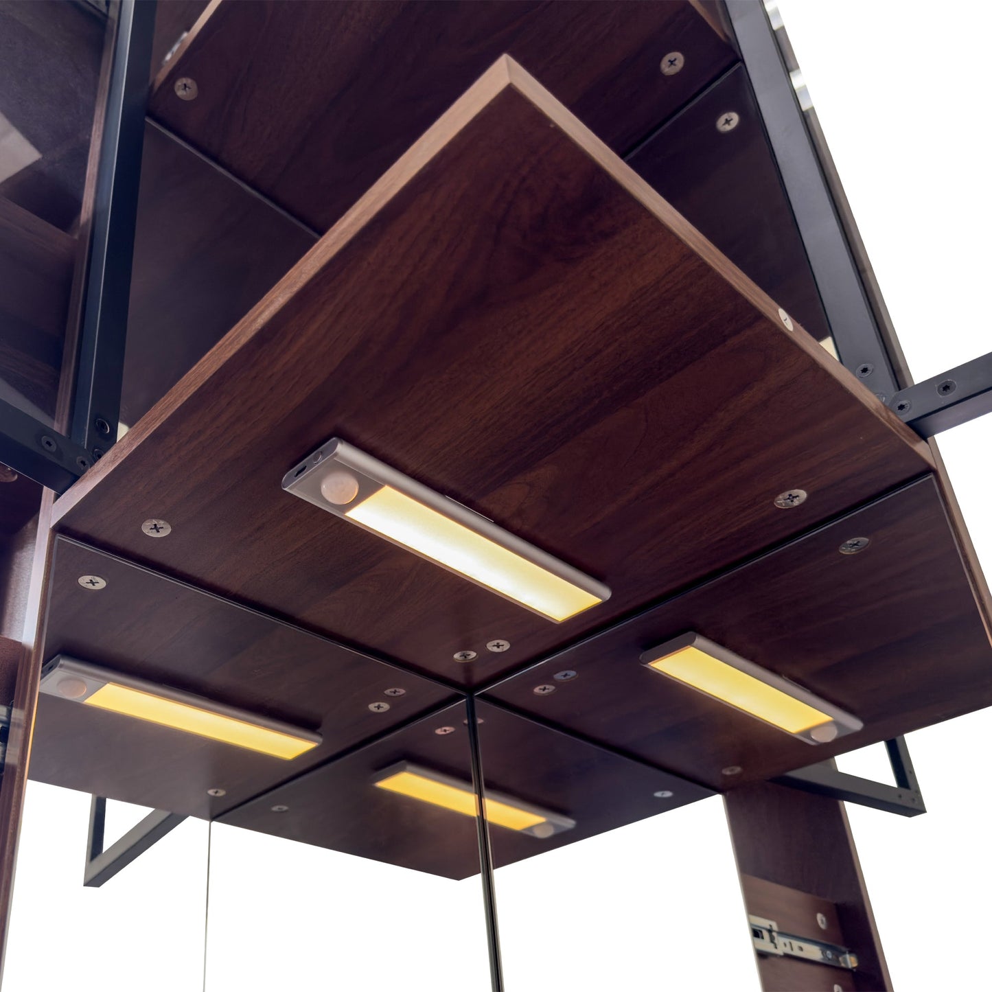 70" Display Cabinet with Glass Doors and Lights, Multi-Tier Storage