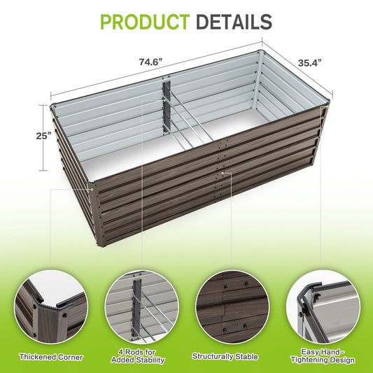 2-Pack 74.6"x35.4"x25" Raised Garden Bed Kit, Metal Elevated Planter Box