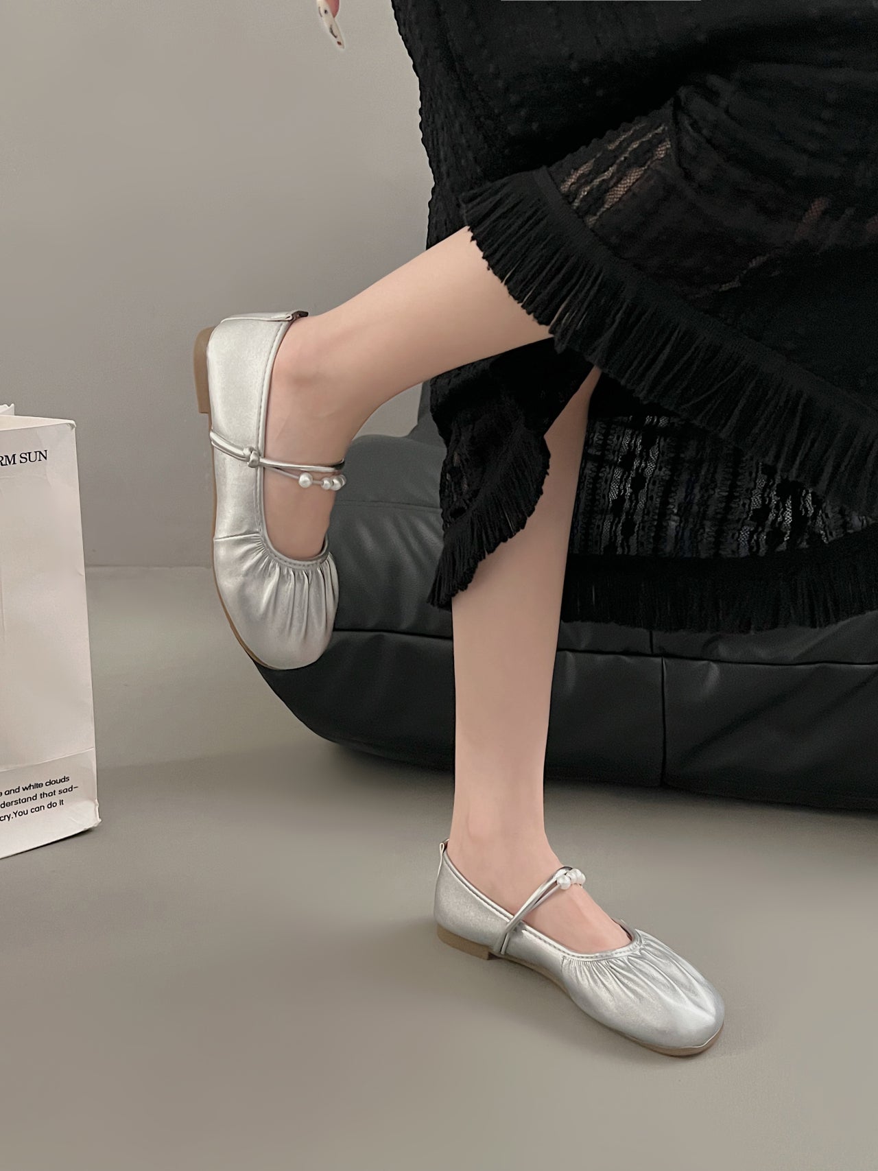 2026 Fall New Silver Mary Jane Loafers, French Gentle Shallow Vamp Flats Women Dress Shoes For Skirts