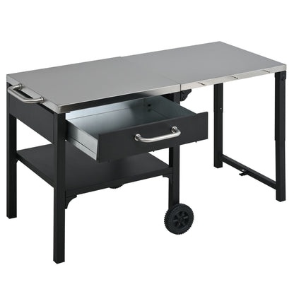 Foldable Outdoor Kitchen Cart With Storage For Patio