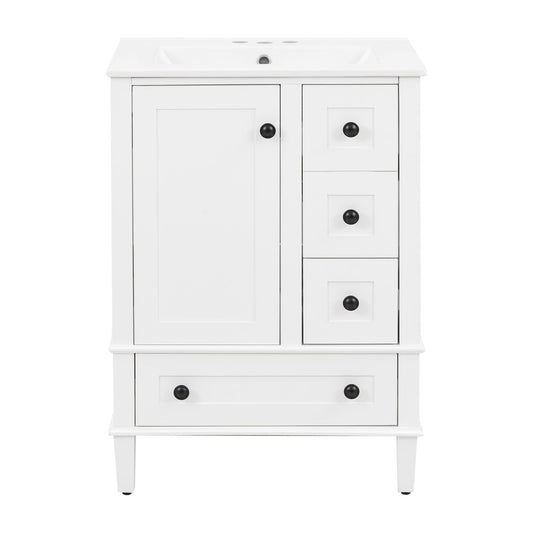 Bathroom Vanity With Integrated Basin, Soft Close Drawers, Door Mounted Double Layer Shelf