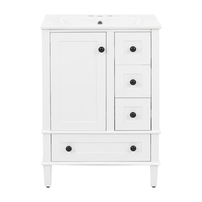 Bathroom Vanity With Integrated Basin, Soft Close Drawers, Door Mounted Double Layer Shelf
