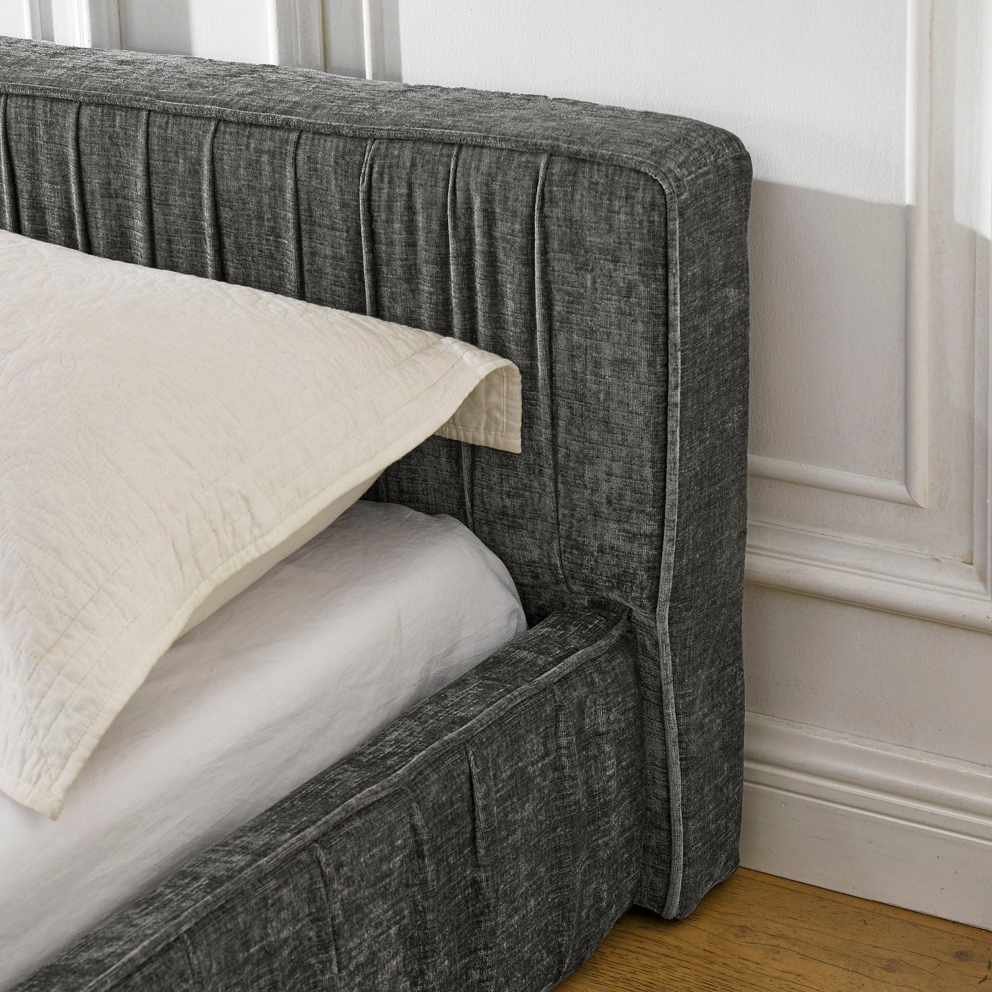 Modern Upholstered Platform Bed Frame With Pleated Design