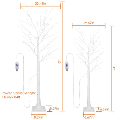 Lighted Birch Tree Artificial White Birch Twig Tree with 8 Warm White Lighting Modes for Wedding Party Christmas Holiday Festival Home Decoration