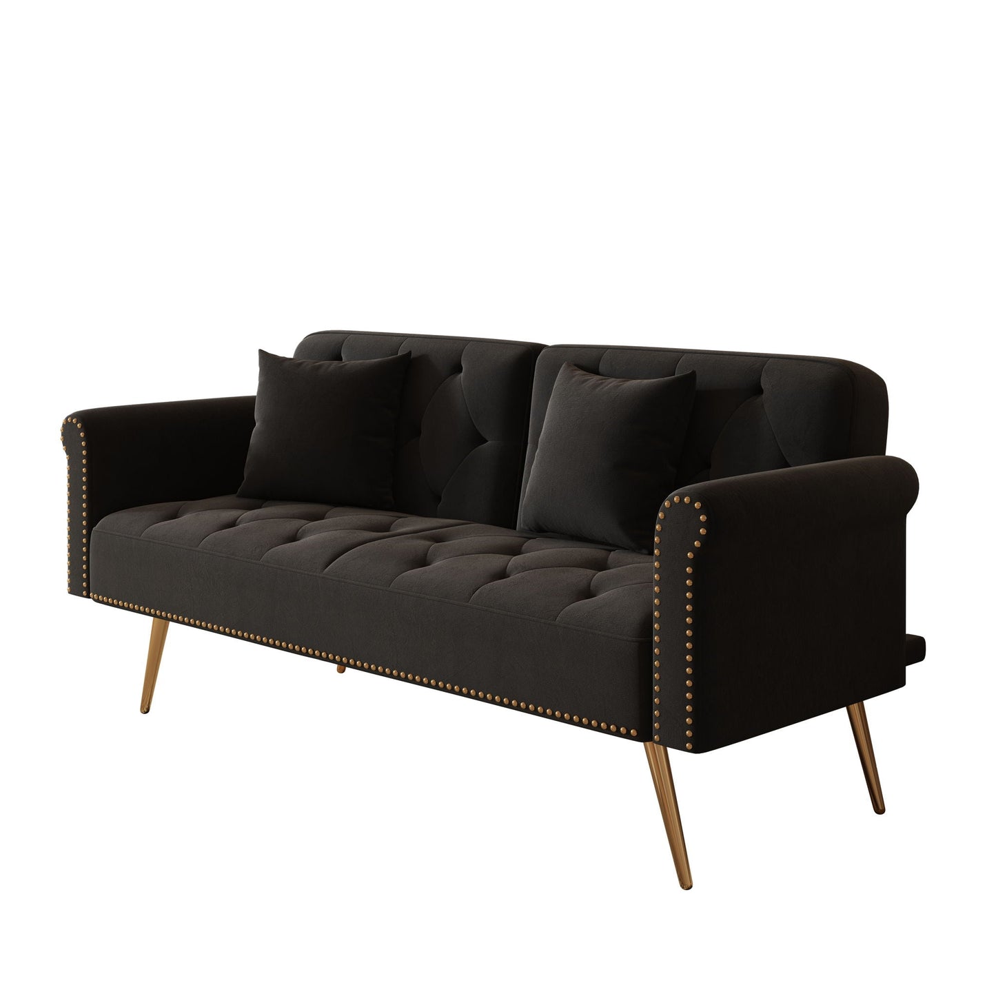 Luxurious Sofa Bed With Nail Head Trim And Matching Pillow
