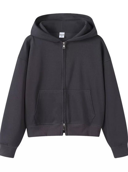 Full Size Casual Zip-Up Long Sleeve Hoodie Plus Size