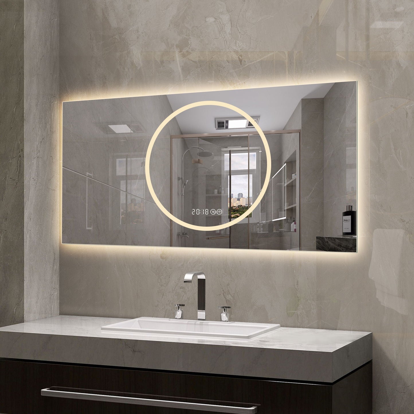 LED Vanity Mirror With Anti Fog & Dimmable Lights, Wall-Mounted - Antique Silver