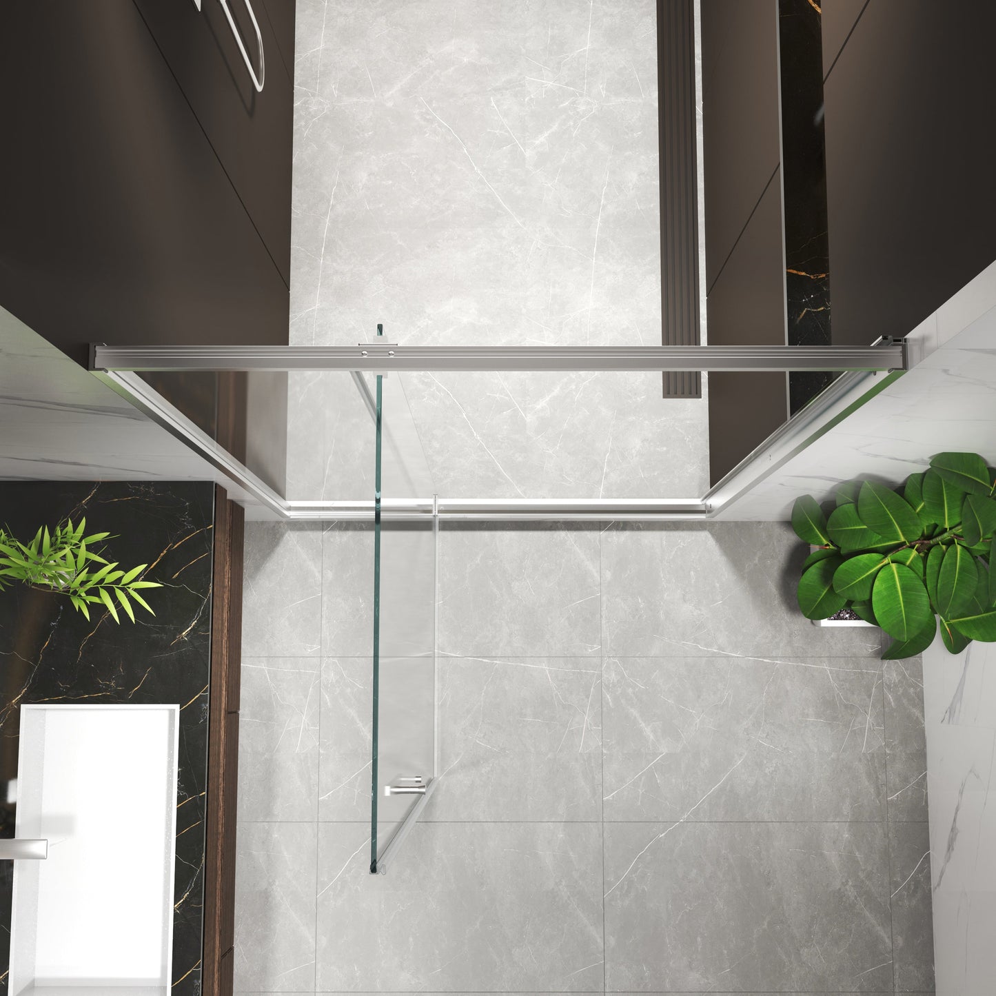 50-54"W x 74"H Pivot Shower Door with 5/16" Tempered Glass - Brushed Nickel Finish