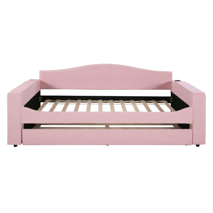 Upholstered Daybed With Storage Armrests, Trundle And Latest Integrated tooth Audio System