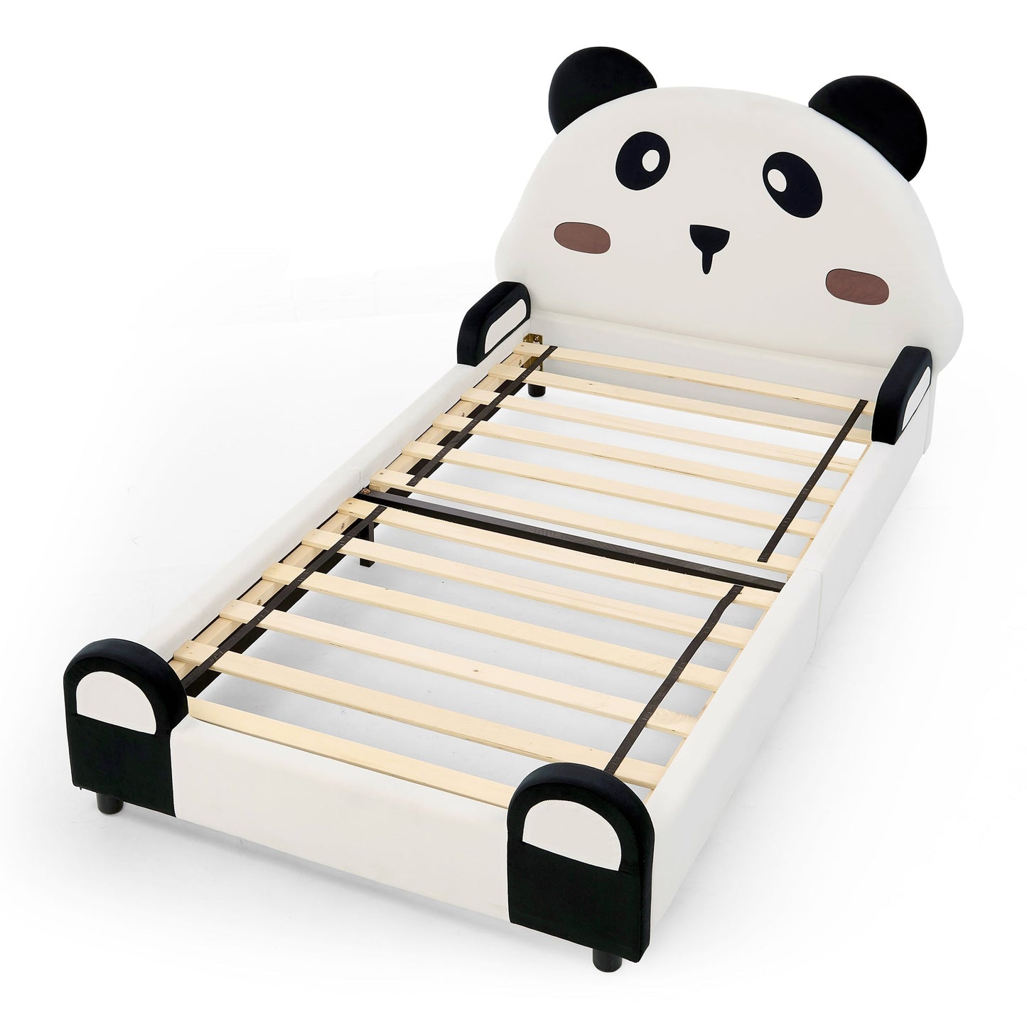 Twin Size Cute Panda-Shaped Kids Bed with Velvet Fabric