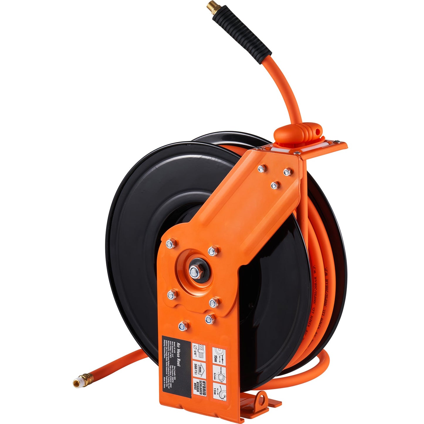 Retractable Air Hose Reel with 3/8 IN x 50 FT Hybrid Hose, Max 300 PSI