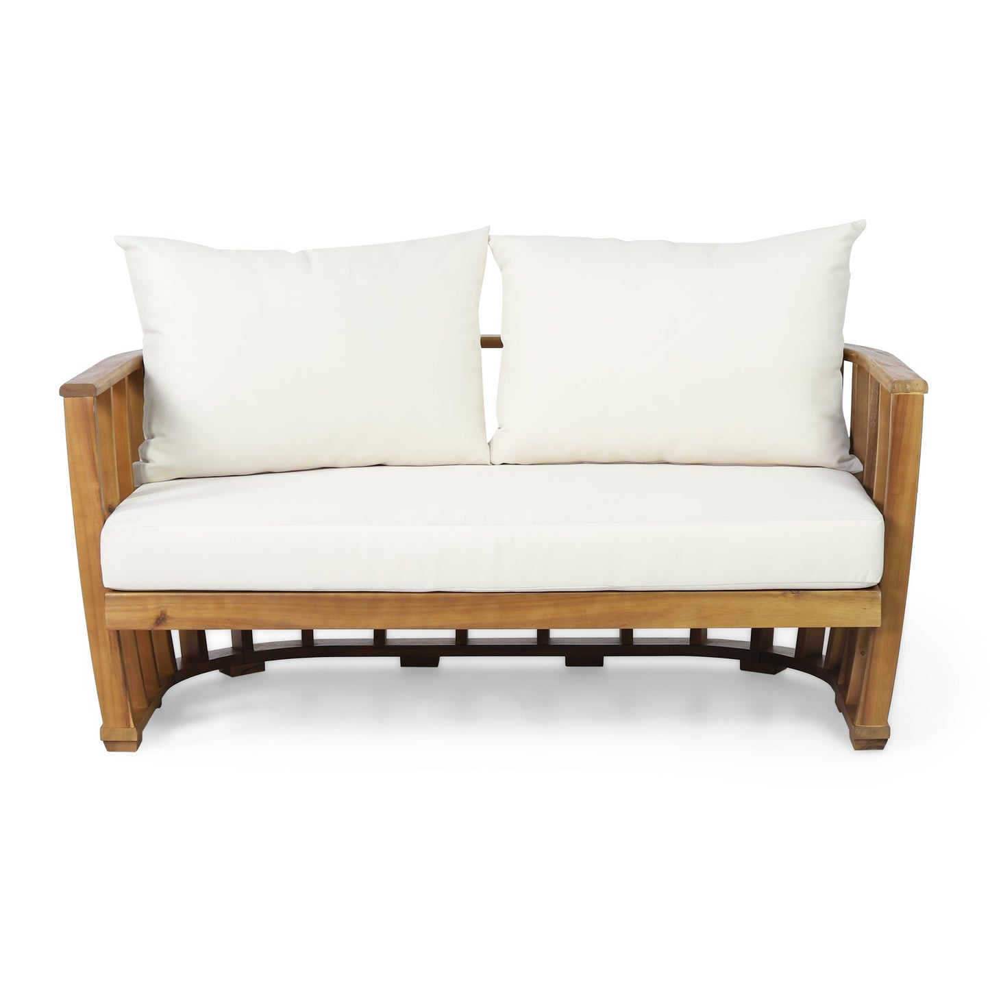 Outdoor Acacia Wood Loveseat and Coffee Table Set with Cushions