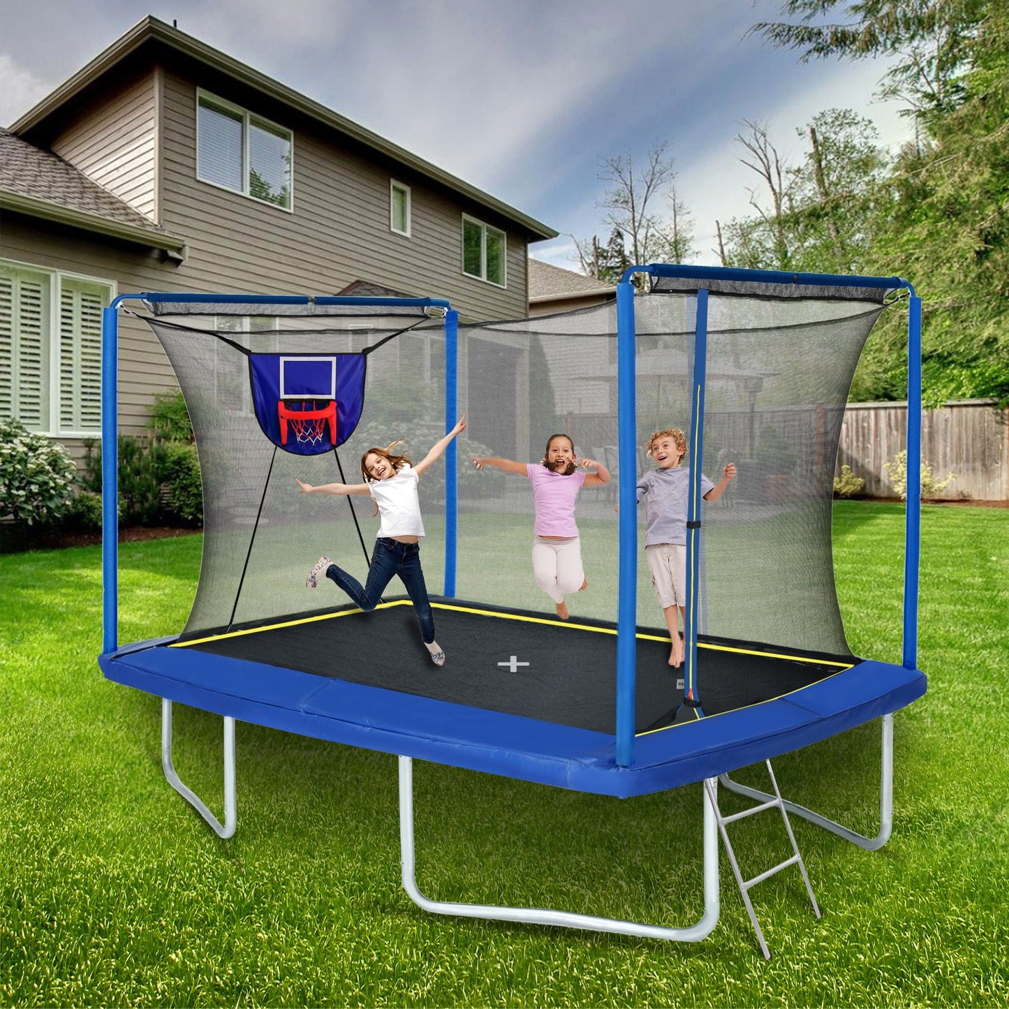 New YC 8ft by 12ft Rectangular Trampoline with Basketball Board and Ladder